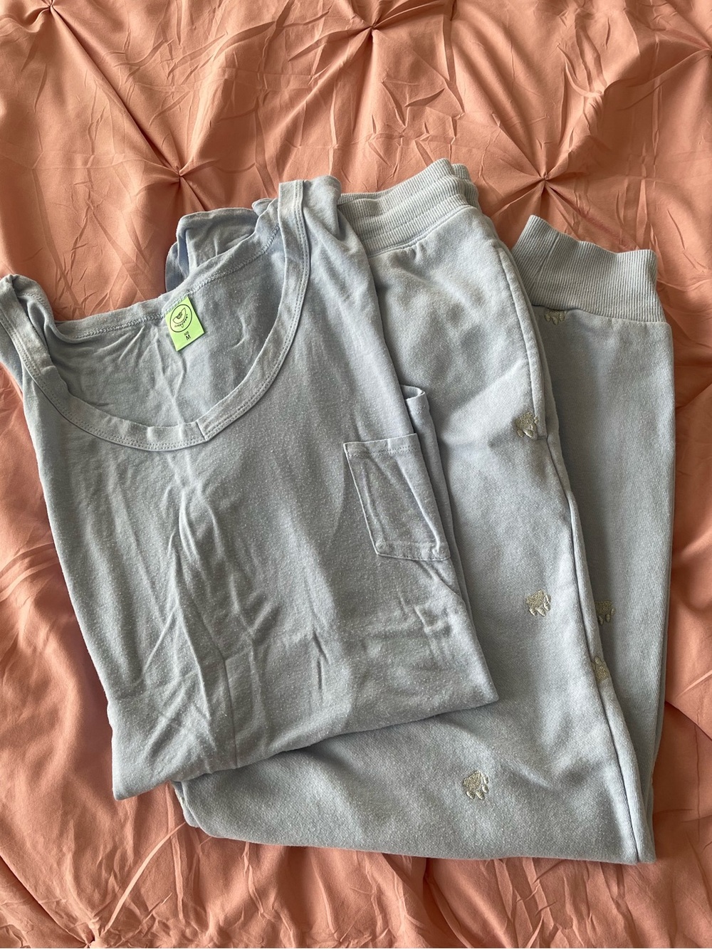 Light Blue Pocket Pajama Set with Subtle Embroidery honeydew size medium